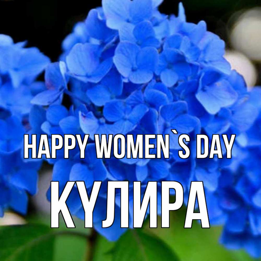 Greetings card с именем, КҮЛИРА happy women`s day синие цветы Greetings with text for free download 